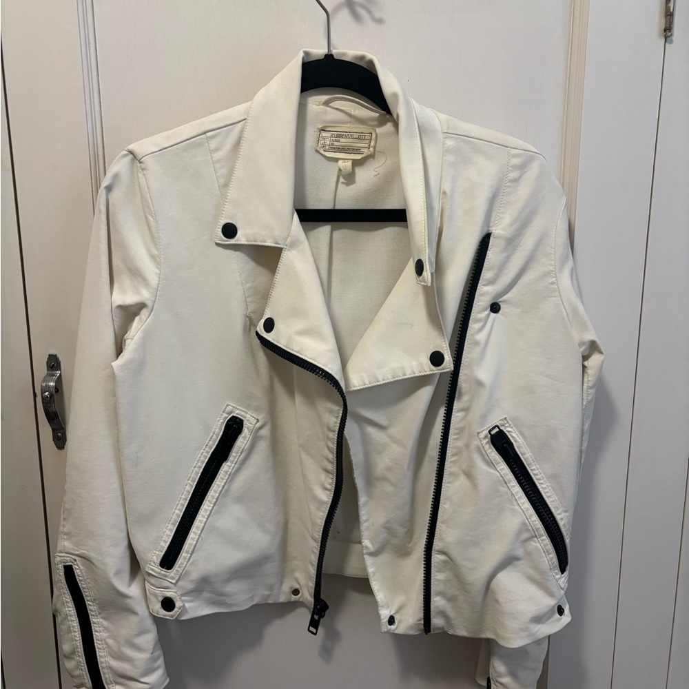 Current/Elliott The Moto Jacket Ivory White Asymmetrical Zip Biker